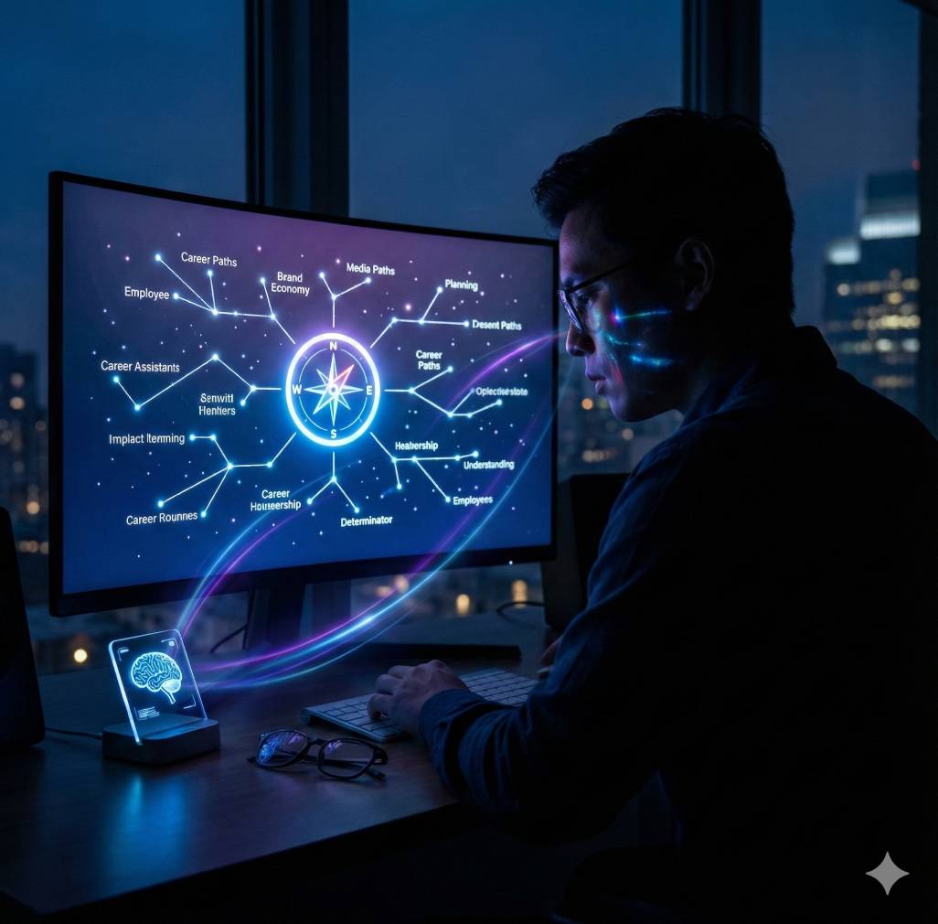 Person discovering career strengths using AI career path planning tool on laptop