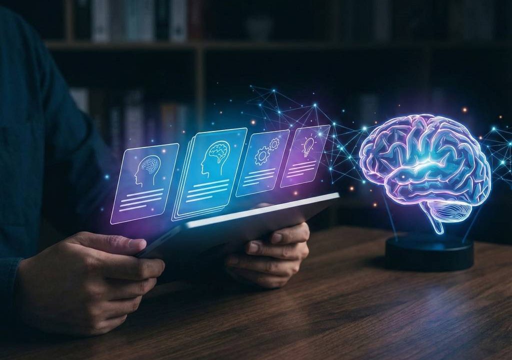 Student using AI flashcard creator to generate smart cards from lecture notes