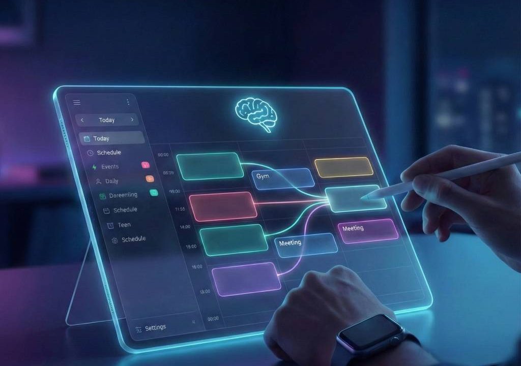 AI daily planner app dashboard showing auto-scheduled tasks and calendar integration