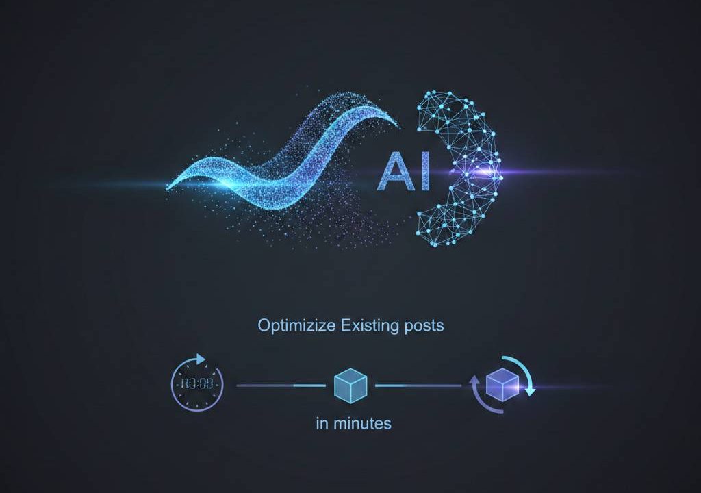 Surfer SEO AI dashboard optimizing existing posts in minutes 2026